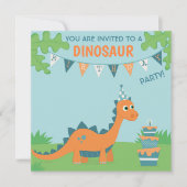 Dinosaurus verjaardagsfeestje, schattige oranje ca kaart (Voorkant)