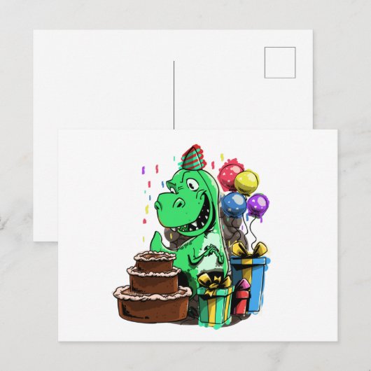 Dinosaurus verjaardagsfeestje voor een schattige T Briefkaart (Voorkant / Achterkant)