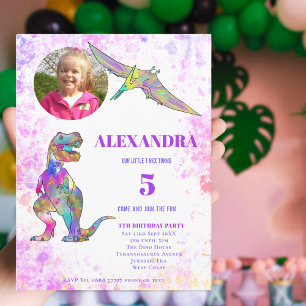 Dinosaurus verjaardagsfeestje voor meisjes aangepa uitnodiging briefkaart