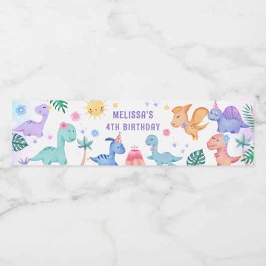 Dinosaurus Verjaardagsfeestje Waterfles Label Etiket (Enkel label)