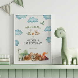 Dinosaurus verjaardagsfeestje welkom poster