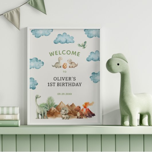 Dinosaurus verjaardagsfeestje welkom poster