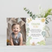 Dinosaurus verjaardagsfoto dankkaart bedankkaart (Staand voorkant)