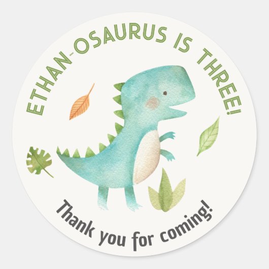 Dinosaurus Verjaardagsgunst Stickers Boy Trex (Voorkant)