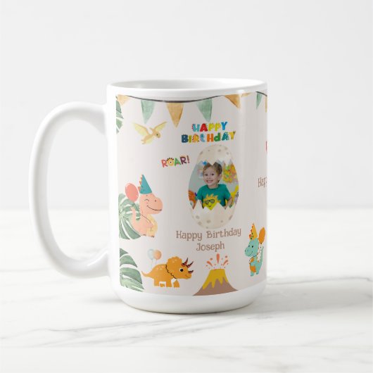 Dinosaurus Verjaardagsmok Geschenk – Aangepaste Fo Koffiemok (Links)