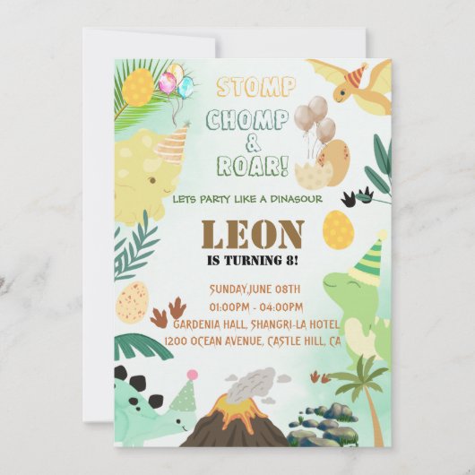 Dinosaurus Verjaardagsuitnodiging – Bewerkbaar Kin Kaart (Voorkant)
