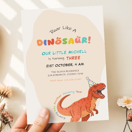 Dinosaurus verjaardagsuitnodiging, Bewerkbare Trex Kaart