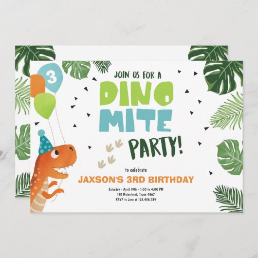 Dinosaurus verjaardagsuitnodiging Dino mite T-Rex  Kaart (Voorkant / Achterkant)