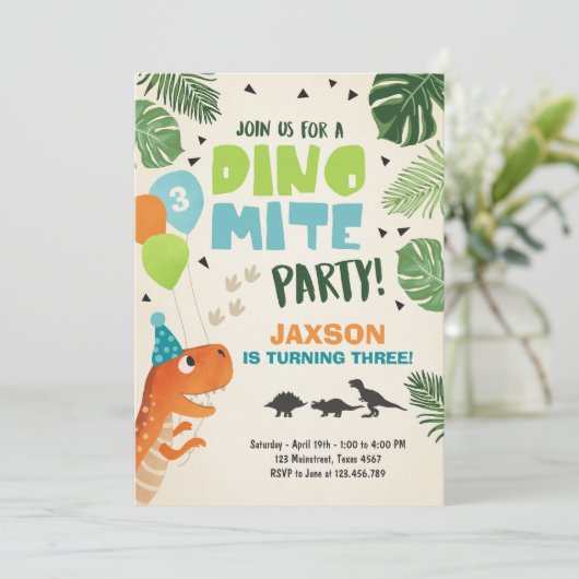 Dinosaurus verjaardagsuitnodiging Dino mite T-Rex Kaart (Staand voorkant)