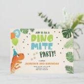 Dinosaurus verjaardagsuitnodiging Dino mite T-Rex  Kaart (Staand voorkant)