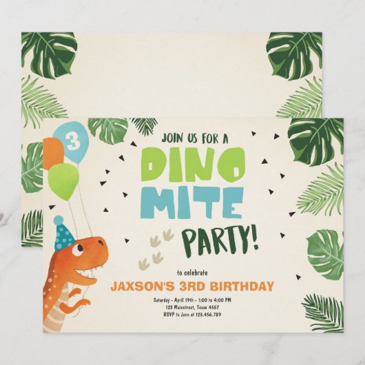 Dinosaurus verjaardagsuitnodiging Dino mite T-Rex  Kaart (Voorkant / Achterkant)
