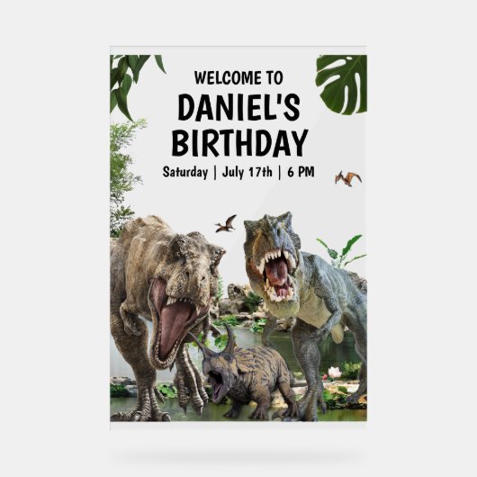 Dinosaurus verjaardagsuitnodiging Dino T-Rex verja Acryl Bord (Voorkant)