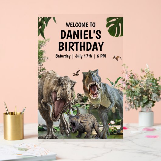 Dinosaurus verjaardagsuitnodiging Dino T-Rex verja Acryl Bord (Huwelijk)