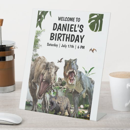 Dinosaurus verjaardagsuitnodiging Dino T-Rex verja Reclamebord Met Voetstuk (Insitu)