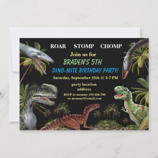 Dinosaurus verjaardagsuitnodiging kaart (Voorkant)