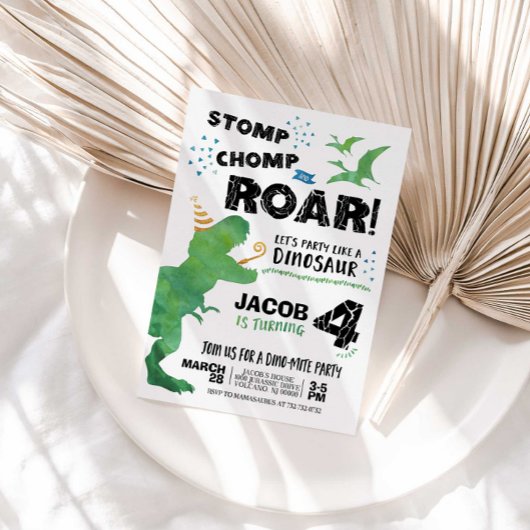 Dinosaurus verjaardagsuitnodiging kaart