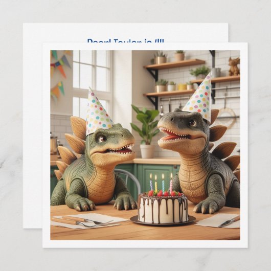 Dinosaurus verjaardagsuitnodiging, stegosaurus kaart (Voorkant / Achterkant)