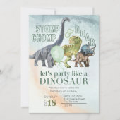 Dinosaurus verjaardagsuitnodiging, Stomp Chomp en  Kaart (Voorkant)