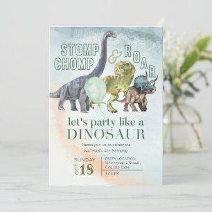 Dinosaurus verjaardagsuitnodiging, Stomp Chomp en  Kaart