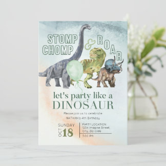 Dinosaurus verjaardagsuitnodiging, Stomp Chomp en  Kaart