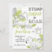 Dinosaurus verjaardagsuitnodiging, stompt chomp br kaart (Voorkant)