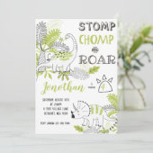 Dinosaurus verjaardagsuitnodiging, stompt chomp br kaart (Staand voorkant)