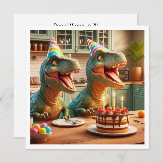 Dinosaurus verjaardagsuitnodiging, T-rex feestbees Kaart (Voorkant / Achterkant)