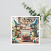 Dinosaurus verjaardagsuitnodiging, T-rex feestbees Kaart (Staand voorkant)