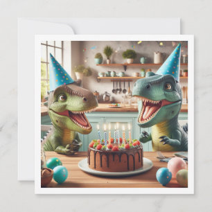 Dinosaurus verjaardagsuitnodiging, T-rex feestbees Kaart