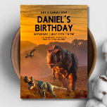 Dinosaurus verjaardagsuitnodiging, T REX Kids Verj Kaart<br><div class="desc">Wild Dinosaur Party Invitation Vier de speciale dag van je kleintje met onze Wild Dinosaur T Rex Birthday Invitation! Perfect voor een leuk en avontuurlijk feest, dit unieke ontwerp zal zeker indruk maken op uw gasten. Personaliseer het met alle feestdetails en creëer een brullende goede tijd voor het dinosaurusthema van...</div>