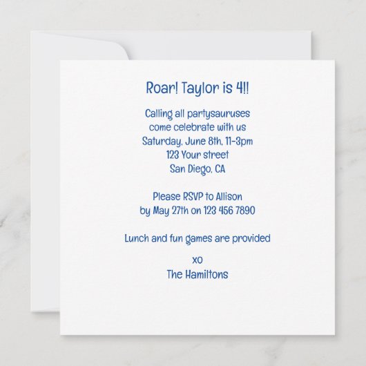 Dinosaurus verjaardagsuitnodiging, Velociraptor Kaart (Achterkant)