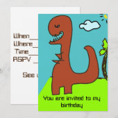 Dinosaurus verjaardagsuitnodiging voor jongen kaart (Voorkant / Achterkant)