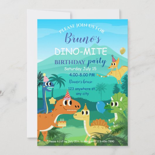 Dinosaurus verjaardagsuitnodiging voor kinderen kaart (Voorkant)