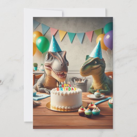 Dinosaurus verjaardagsuitnodiging, voor partysauru feestdagenkaart (Voorkant)