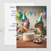 Dinosaurus verjaardagsuitnodiging, voor partysauru feestdagenkaart (Voorkant / Achterkant)