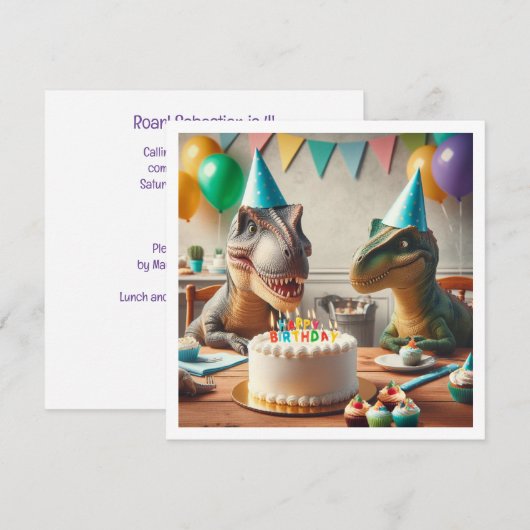 Dinosaurus verjaardagsuitnodiging, voor partysauru kaart (Voorkant / Achterkant)