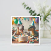 Dinosaurus verjaardagsuitnodiging, voor partysauru kaart (Staand voorkant)