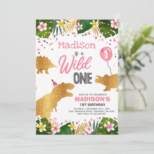 Dinosaurus verjaardagsuitnodiging Wilde dinosaurus Kaart (Staand voorkant)