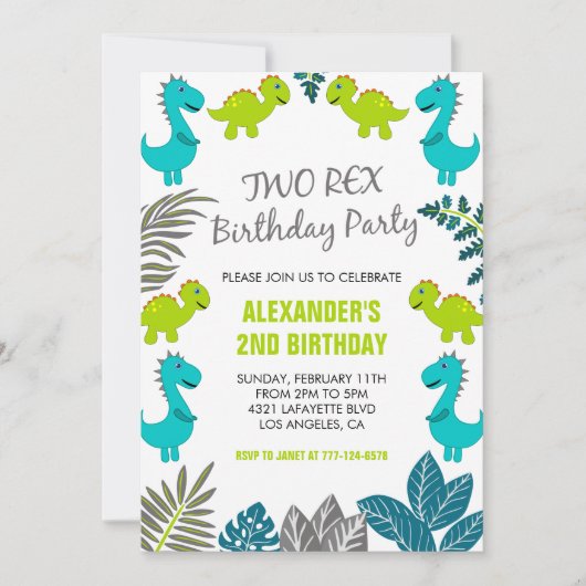 Dinosaurus verjaardagsuitnodigingen twee rex party kaart (Voorkant)