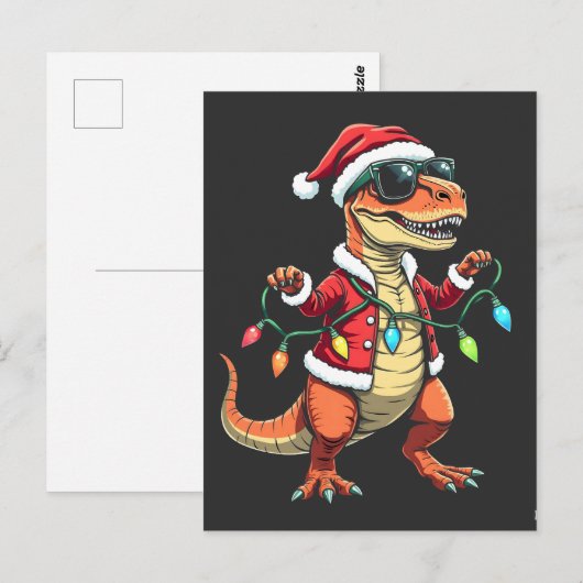 Dinosaurus verpakt met kerstverlichting Santa Hat Briefkaart (Voorkant / Achterkant)