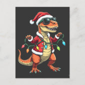 Dinosaurus verpakt met kerstverlichting Santa Hat Briefkaart (Voorkant)