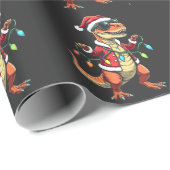Dinosaurus verpakt met kerstverlichting Santa Hat Cadeaupapier (Rol Hoek)