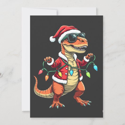 Dinosaurus verpakt met kerstverlichting Santa Hat Kaart (Voorkant)