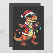 Dinosaurus verpakt met kerstverlichting Santa Hat Kaart (Voorkant / Achterkant)