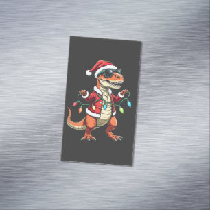 Dinosaurus verpakt met kerstverlichting Santa Hat Magnetisch Visitekaartje