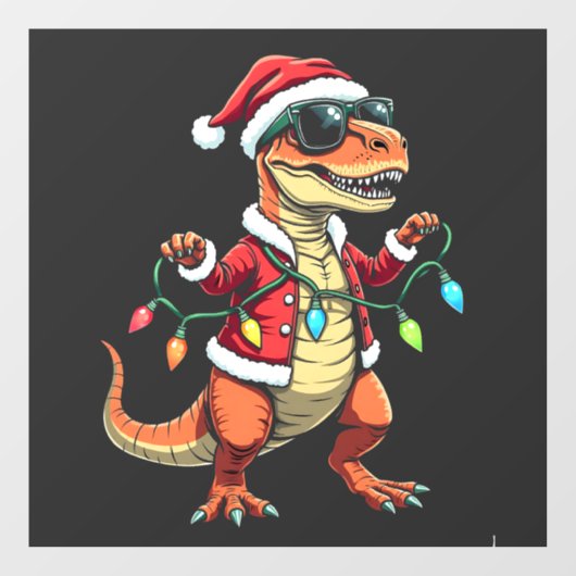 Dinosaurus verpakt met kerstverlichting Santa Hat Raamsticker (Vel)