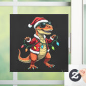 Dinosaurus verpakt met kerstverlichting Santa Hat Raamsticker (Huis)