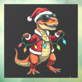 Dinosaurus verpakt met kerstverlichting Santa Hat Raamsticker (Vel 3)
