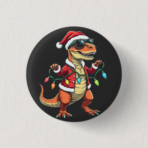 Dinosaurus verpakt met kerstverlichting Santa Hat Ronde Button 3,2 Cm