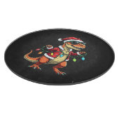 Dinosaurus verpakt met kerstverlichting Santa Hat Snijplank (Hoek)